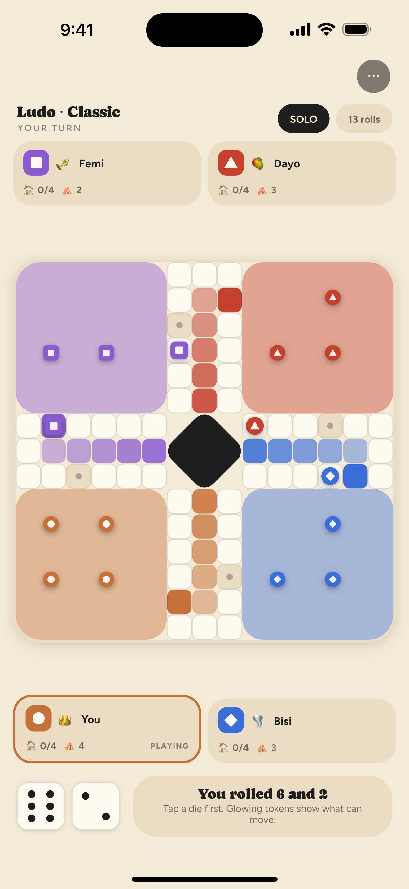 A Ludo race mid-game