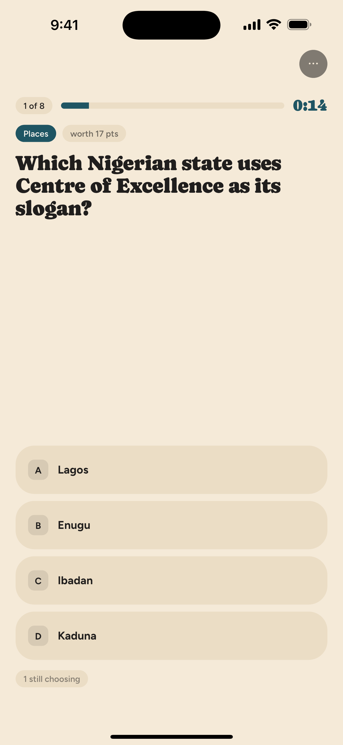 A trivia question with the clock running